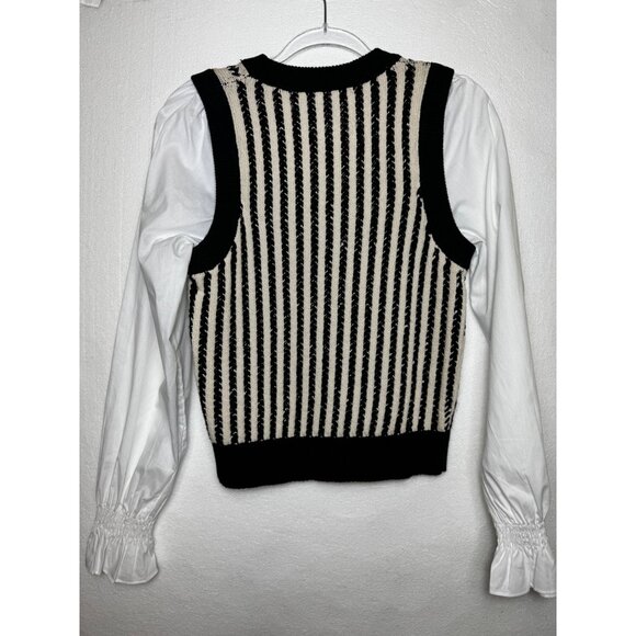 French Connection Black & White Moma Vest Mix‎ Top Medium Preppy Sweater Knit - Picture 5 of 8